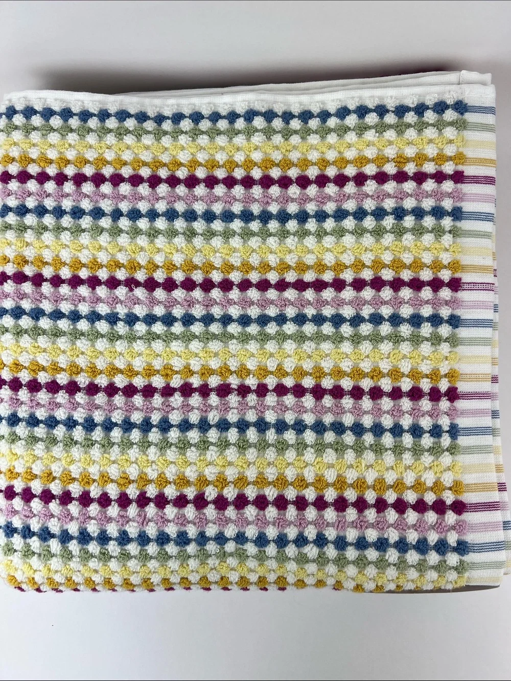 DKNY Bath Towels Multi Color Stripes & Dots Soft 100% Cotton 2 Pc Set NEW
